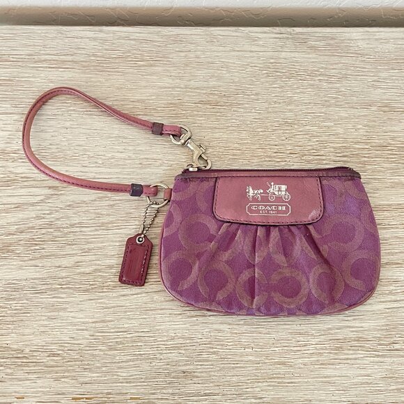 Coach Wristlet Purple Canvas Leather Trim - Picture 1 of 5